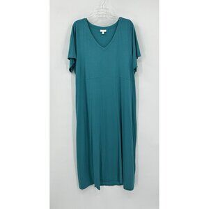 J JILL midi dress short sleeve knit casual pockets sundress v neck green 3X